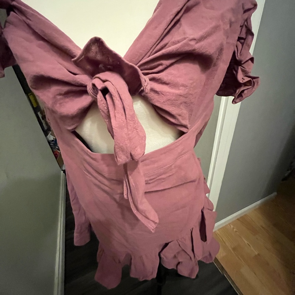 SHEIN Dusty Pink Backless Ruffle Dress